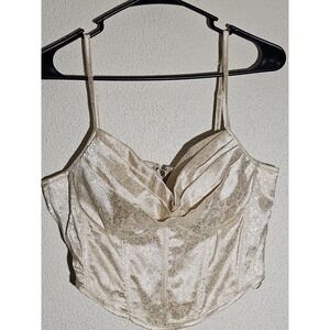 Windsor Sweetheart Cropped Rouched‎ Corset Smocked Back Cream Sz L Coquette Sexy